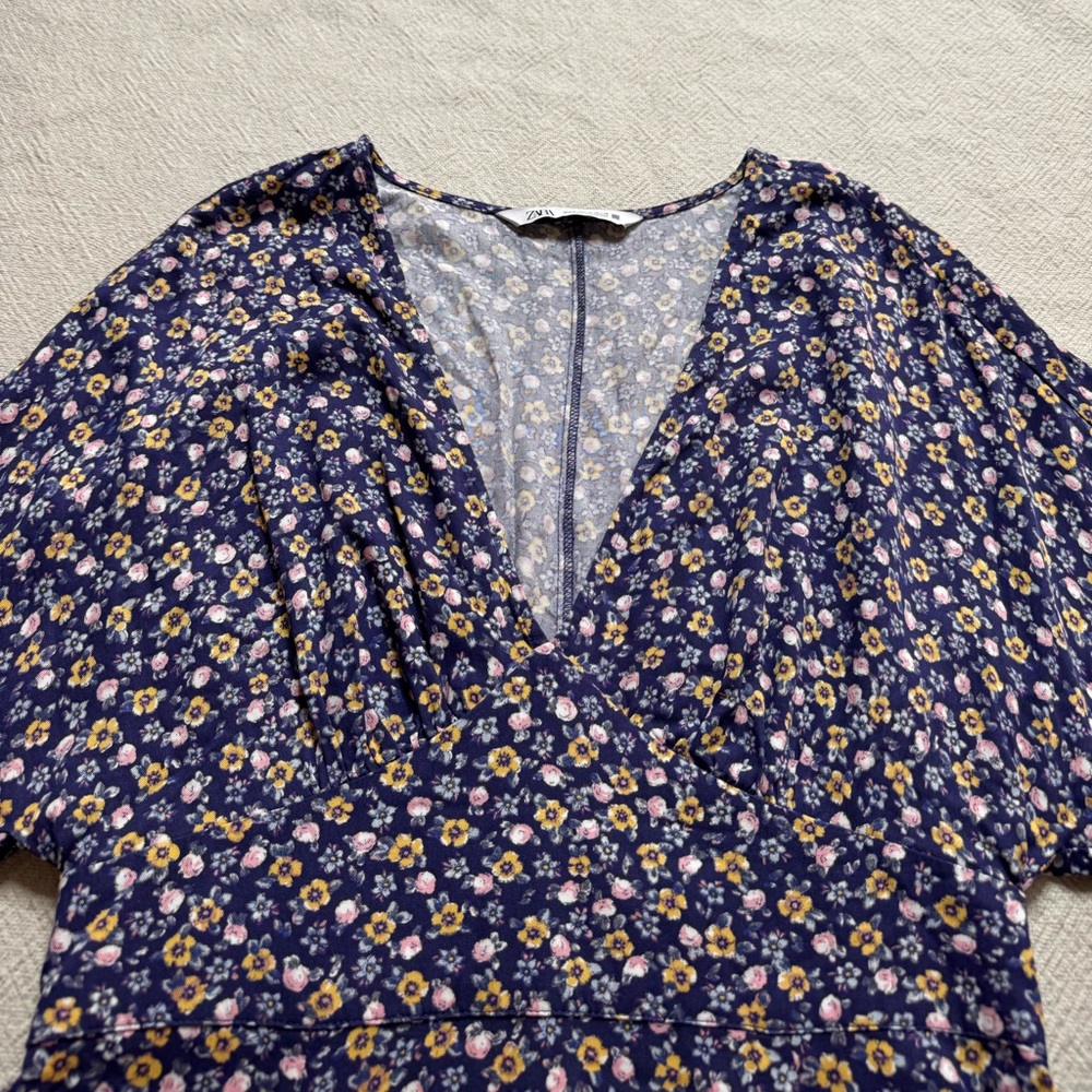 ZARA Bitsy Floral Purple Flare Mini Dress M - Picture 5 of 7